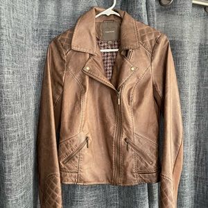 Faux Leather Jacket in Brown.